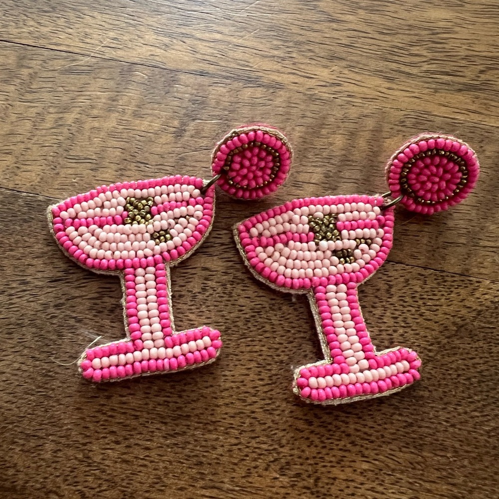 Pink Beaded Cocktail Earrings